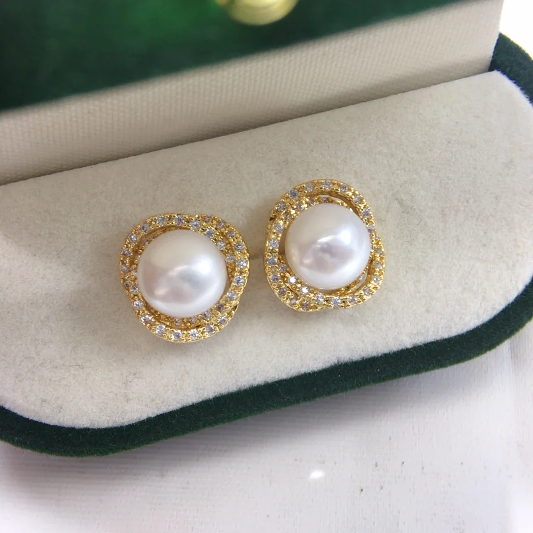 Nest Halo Gold-Plated Pearl Pavé Stud Earrings - Gold