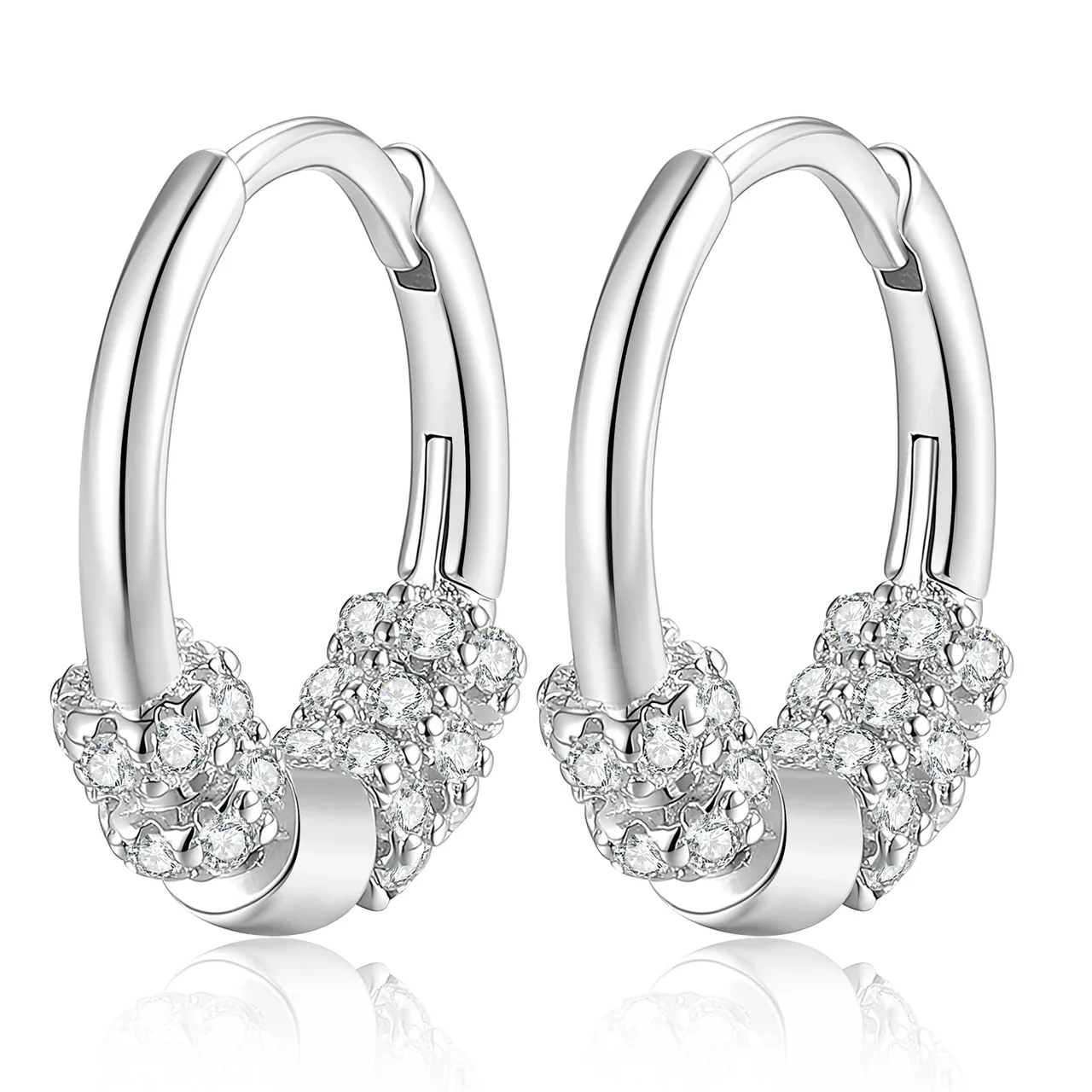 Refined 925 Sterling Silver Twin Cluster Hoop Earrings