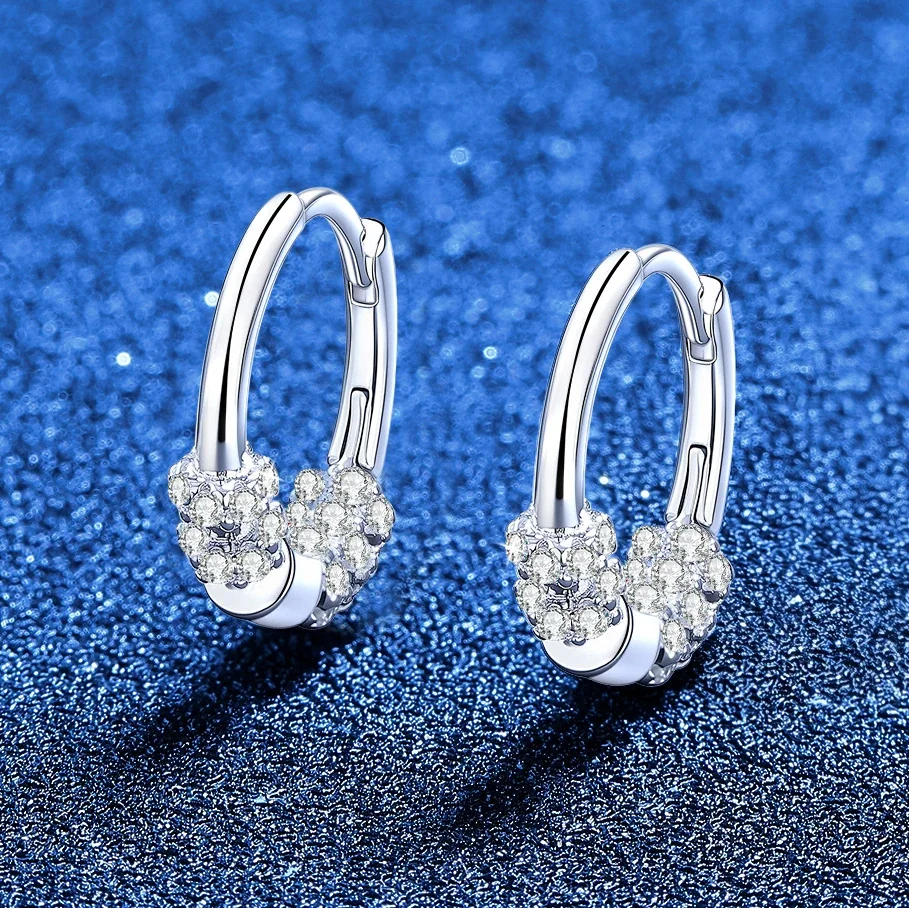 Refined 925 Sterling Silver Twin Cluster Hoop Earrings