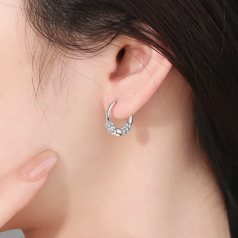 Refined 925 Sterling Silver Twin Cluster Hoop Earrings