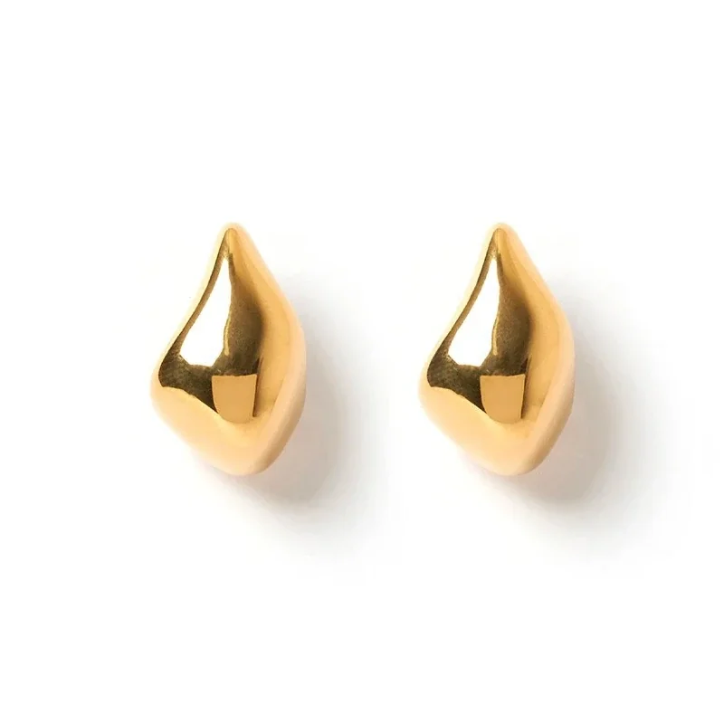 Sculptural Stainless Steel Puffed Teardrop Stud Earrings