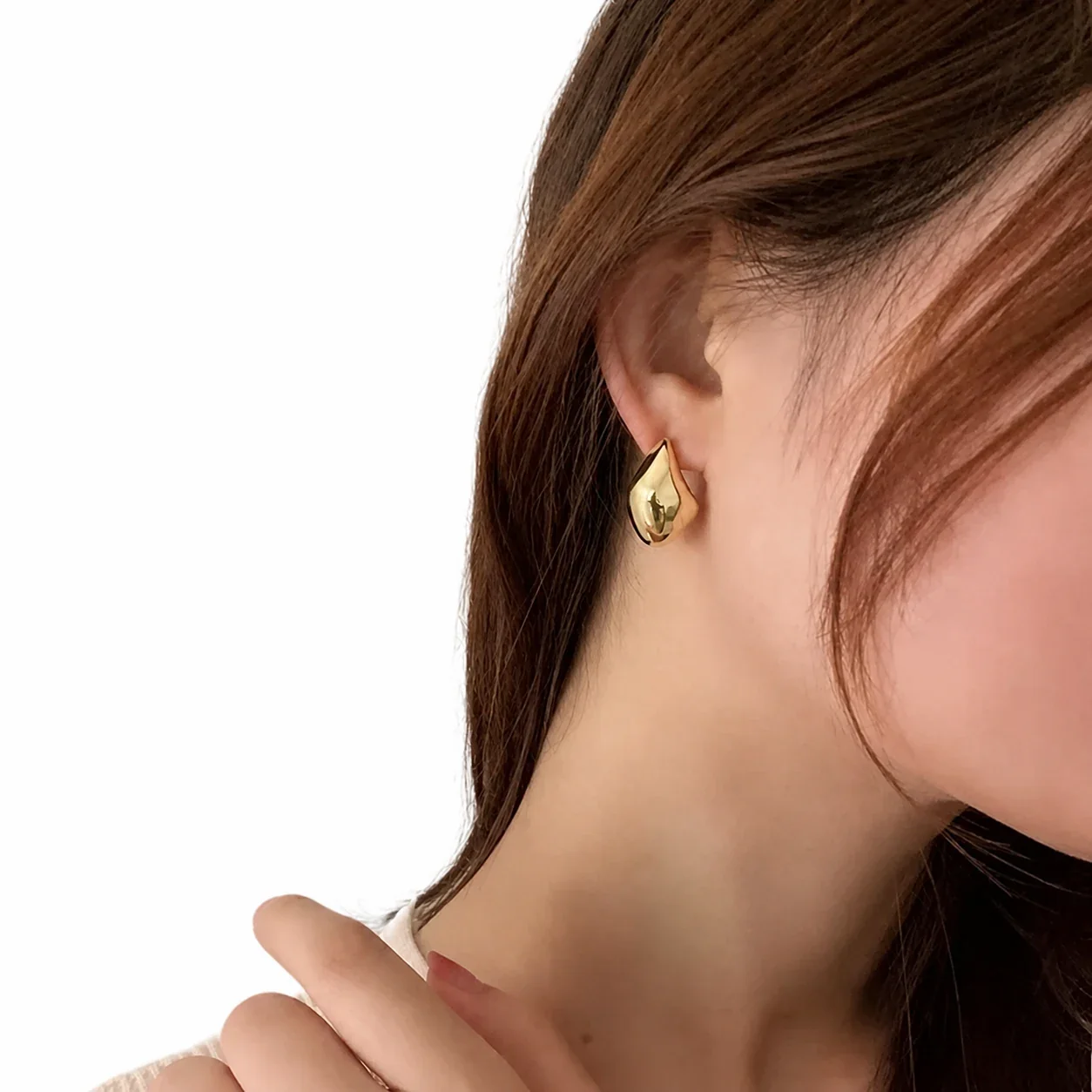 Sculptural Stainless Steel Puffed Teardrop Stud Earrings