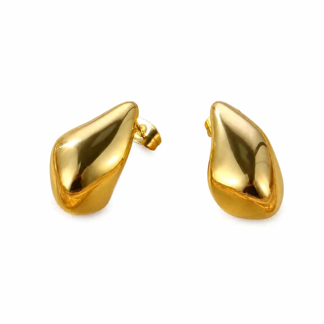 Sculptural Stainless Steel Puffed Teardrop Stud Earrings - Gold