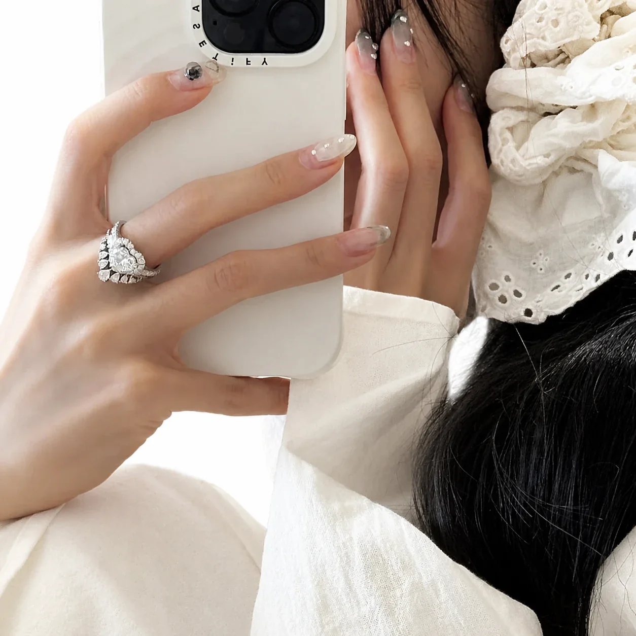 Brilliant Heart Crown Silver-Plated Copper Ring Set