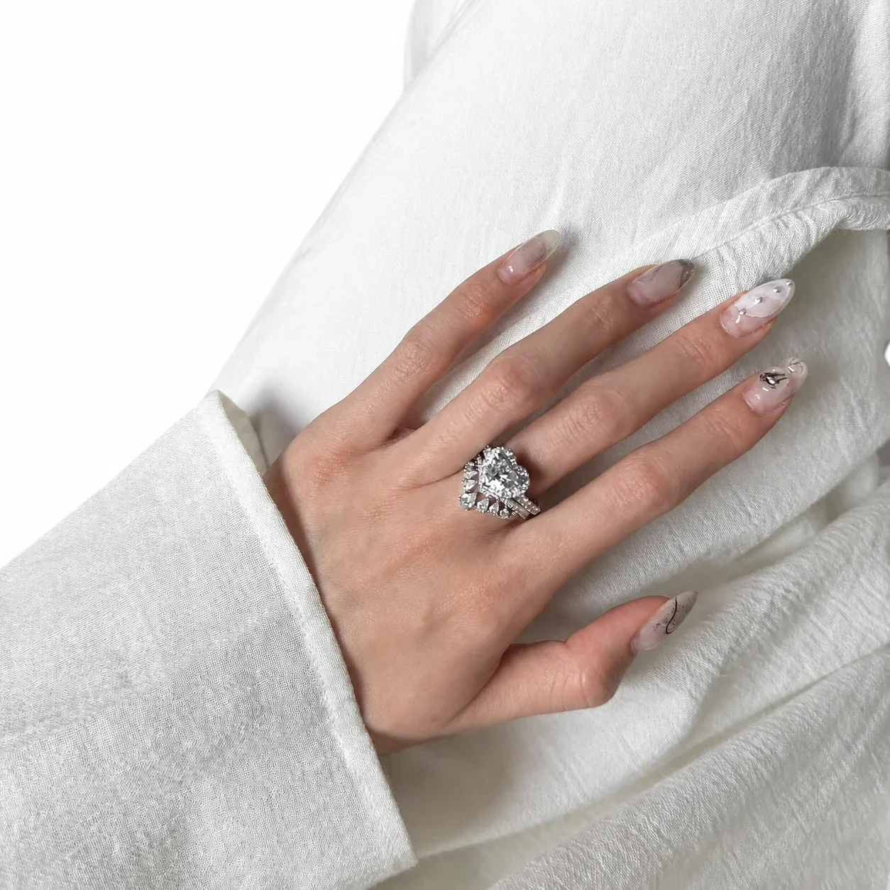 Brilliant Heart Crown Silver-Plated Copper Ring Set