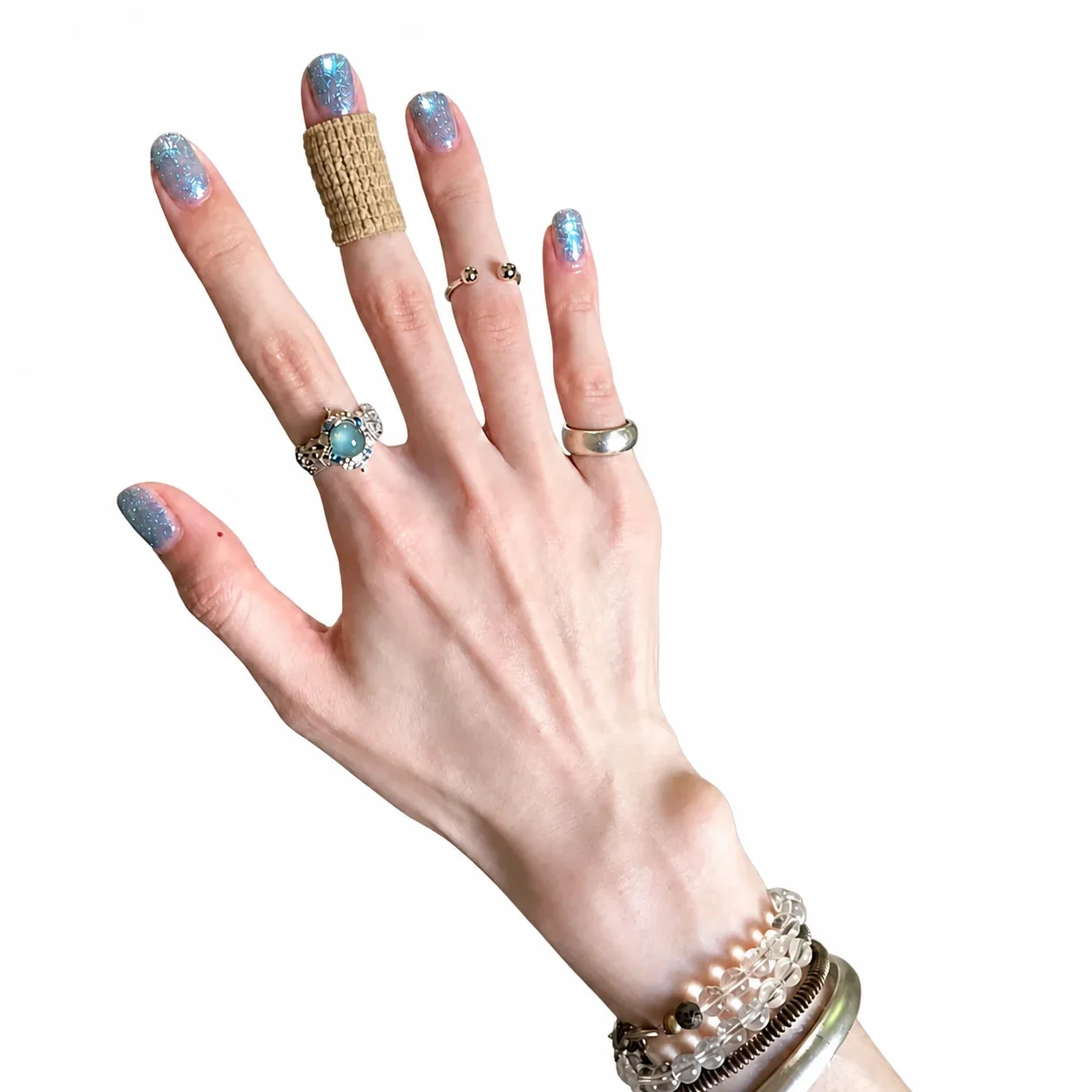 Icy Silver-Plated Copper Mint Round CZ Open Cluster Ring