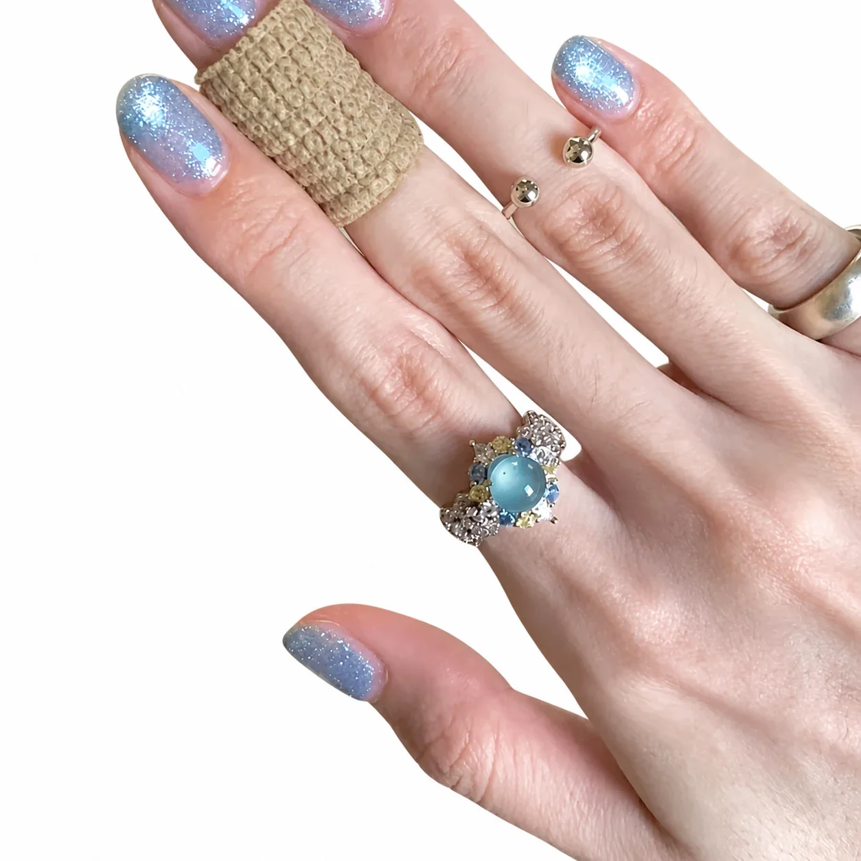 Icy Silver-Plated Copper Mint Round CZ Open Cluster Ring