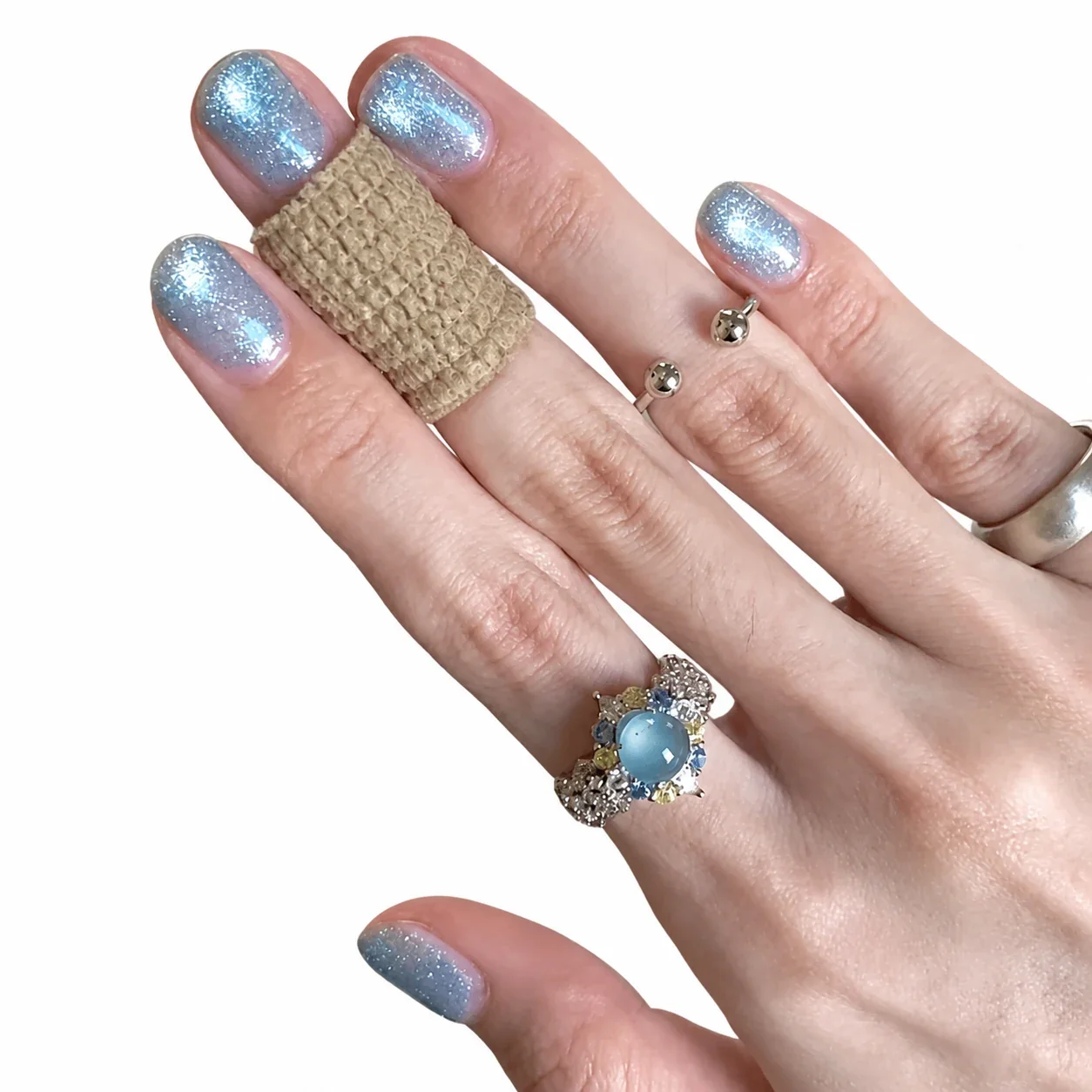 Icy Silver-Plated Copper Mint Round CZ Open Cluster Ring