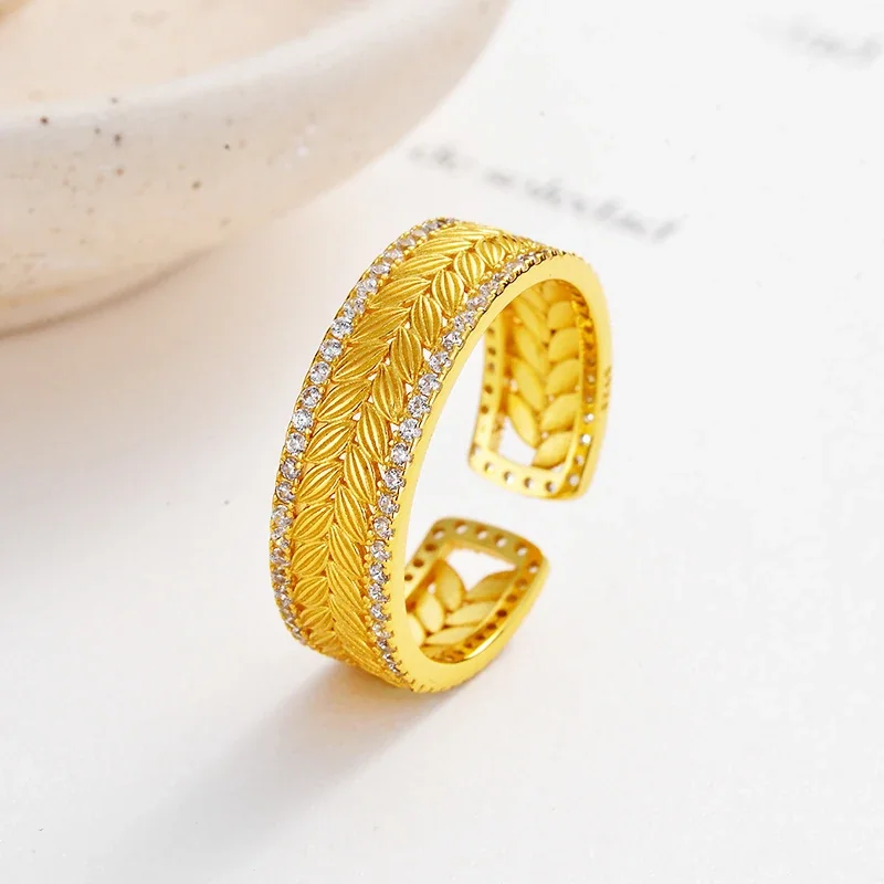 Ornate 925 Sterling Silver Wheat Pavé Open Ring