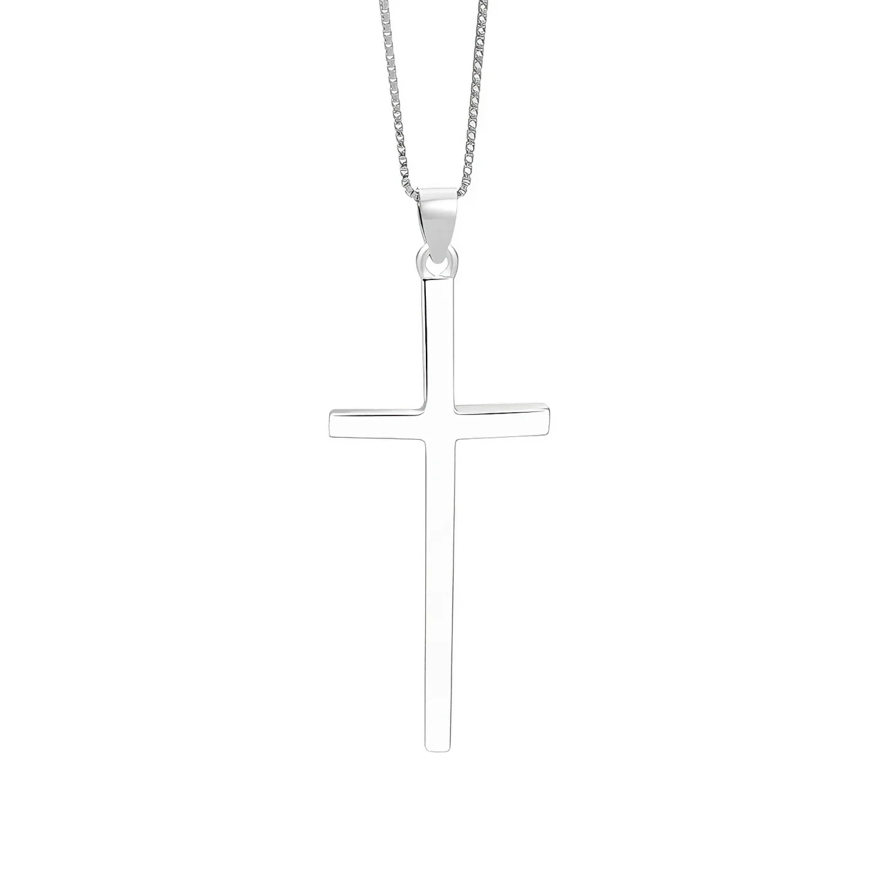 Gepolijste effen kruishanger van 925 zilver met venetiaanse ketting