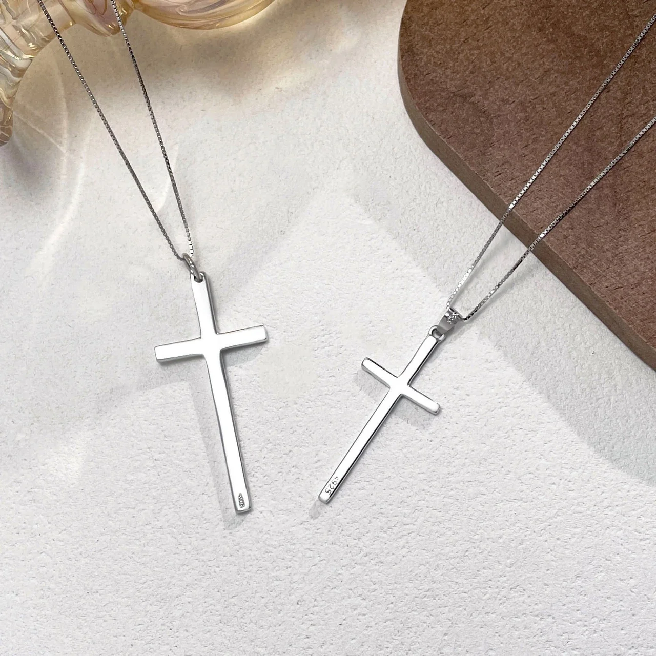Polished 925 Sterling Silver Plain Cross Box Chain Necklace