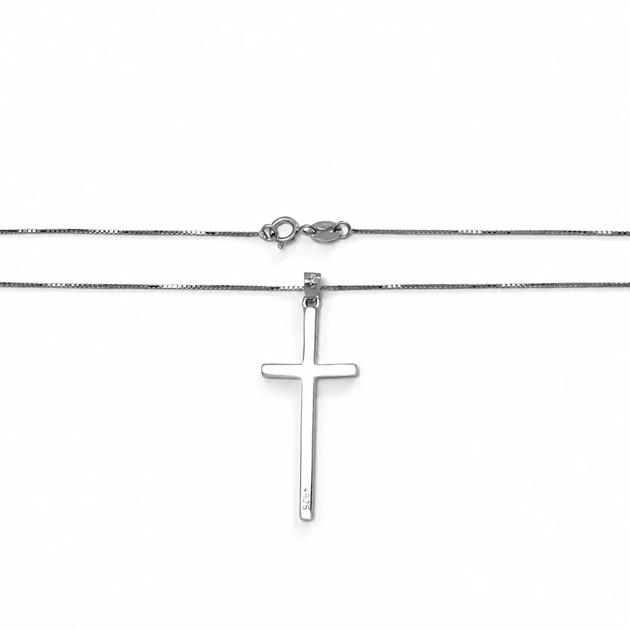 Polished 925 Sterling Silver Plain Cross Box Chain Necklace