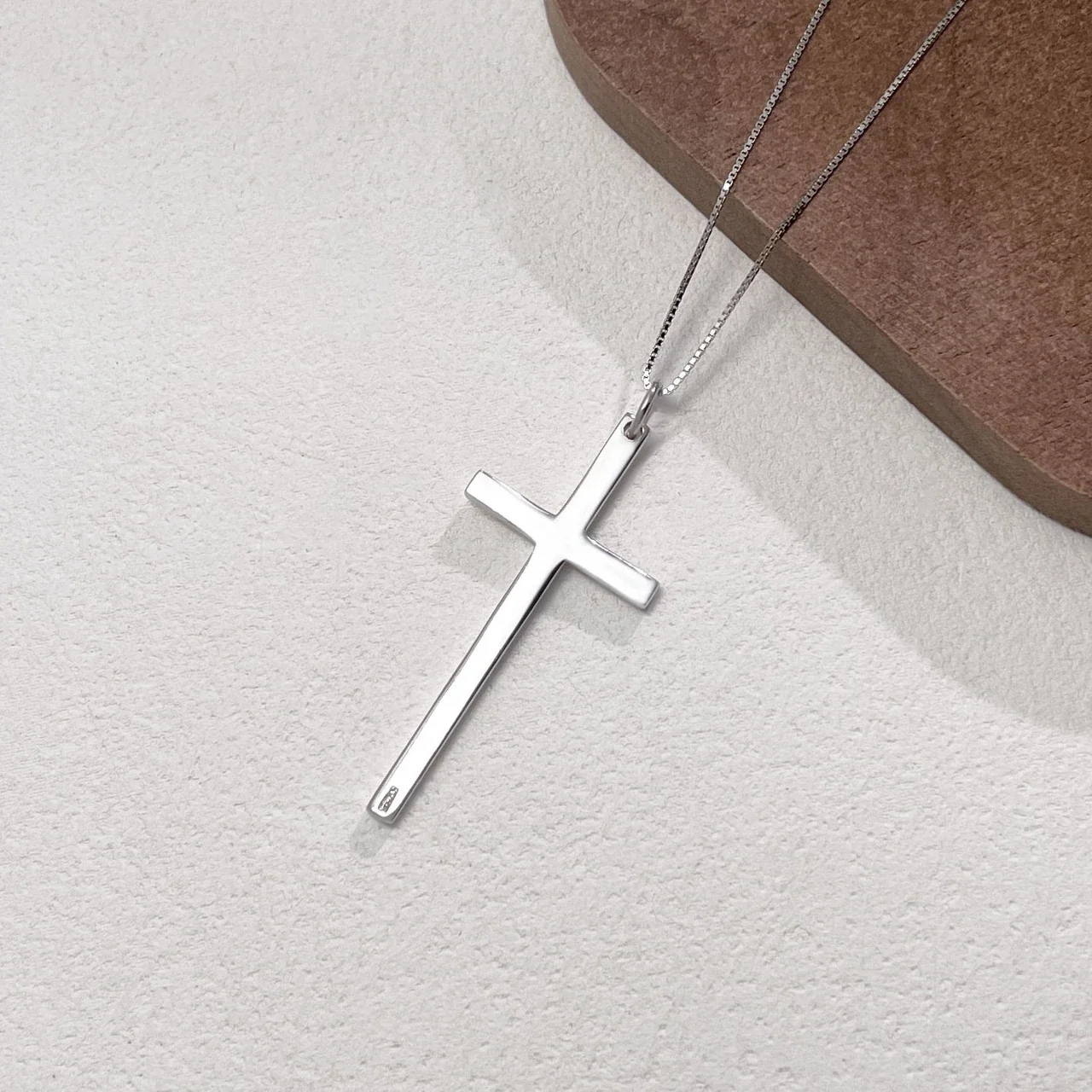 Polished 925 Sterling Silver Plain Cross Box Chain Necklace - Necklace · Men's Cross with Box