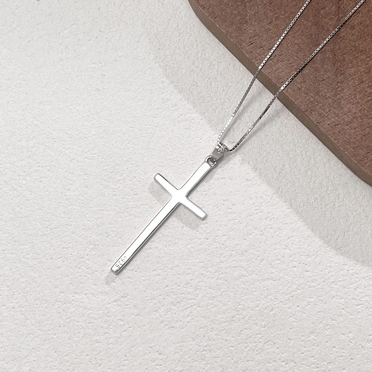 Polished 925 Sterling Silver Plain Cross Box Chain Necklace - Necklace · Women's Cross with Box