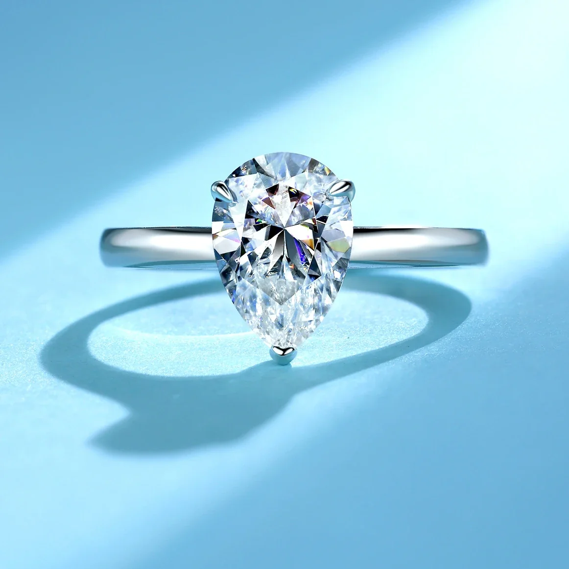 Sleek 925 Sterling Silver Pear Solitaire Prong-Set Ring