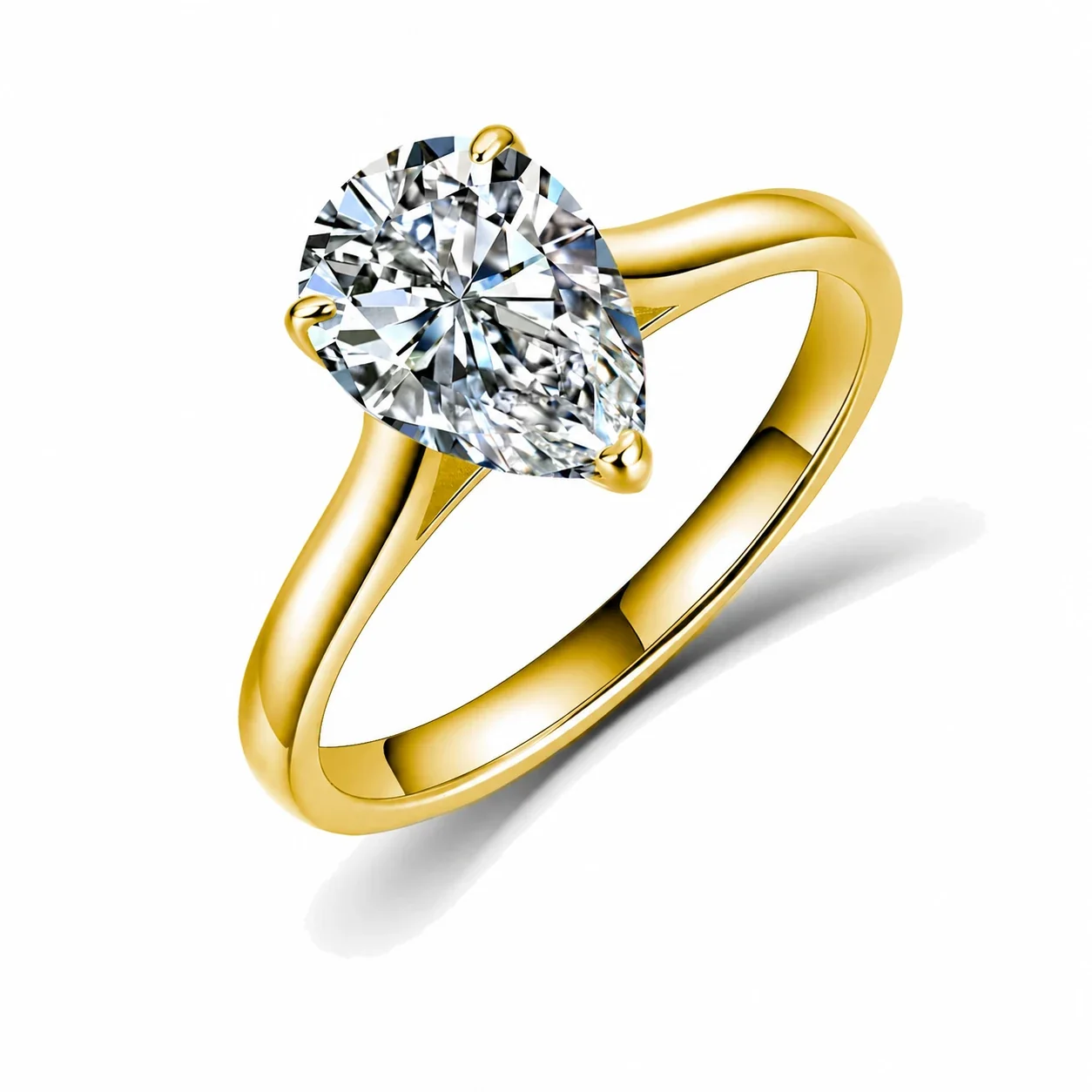 Sleek 925 Sterling Silver Pear Solitaire Prong-Set Ring