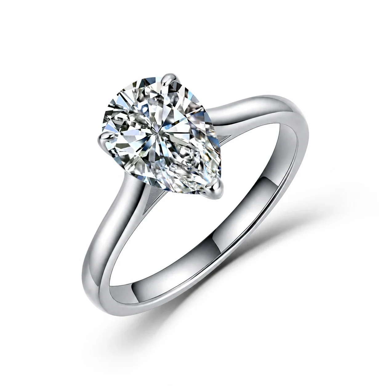 Sleek 925 Sterling Silver Pear Solitaire Prong-Set Ring - 2 ct Silver with GRA Certificate