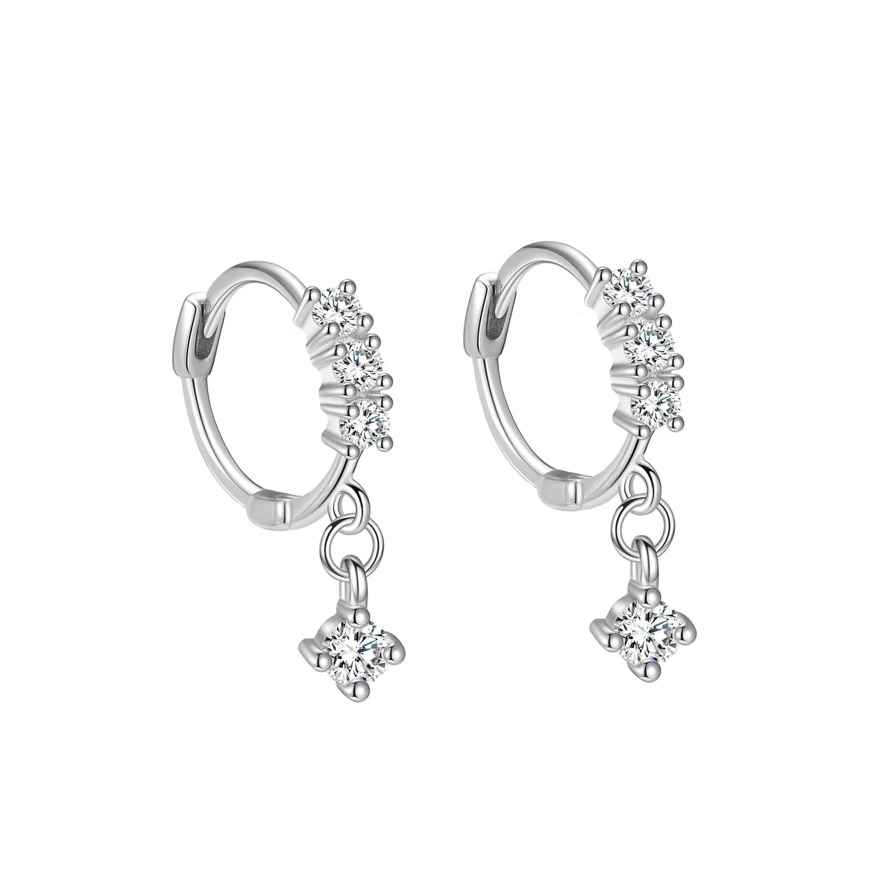 Delicate 925 Sterling Silver Cubic Zirconia Cluster Drop Hoop Earrings