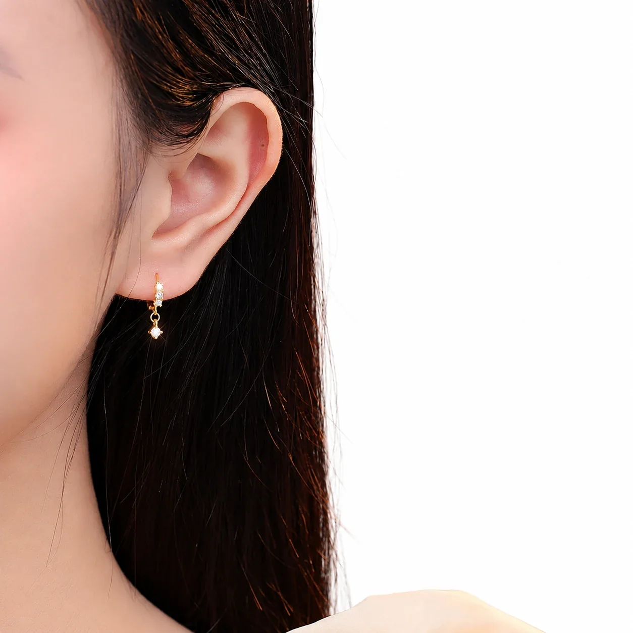 Delicate 925 Sterling Silver Crystal Cluster Drop Hoop Earrings