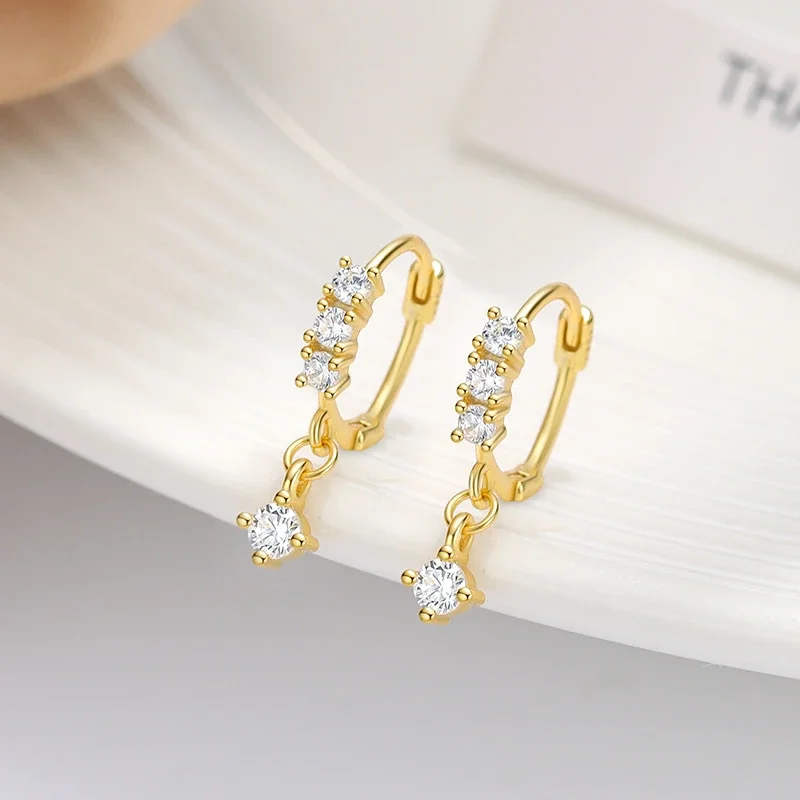 Delicate 925 Sterling Silver Crystal Cluster Drop Hoop Earrings