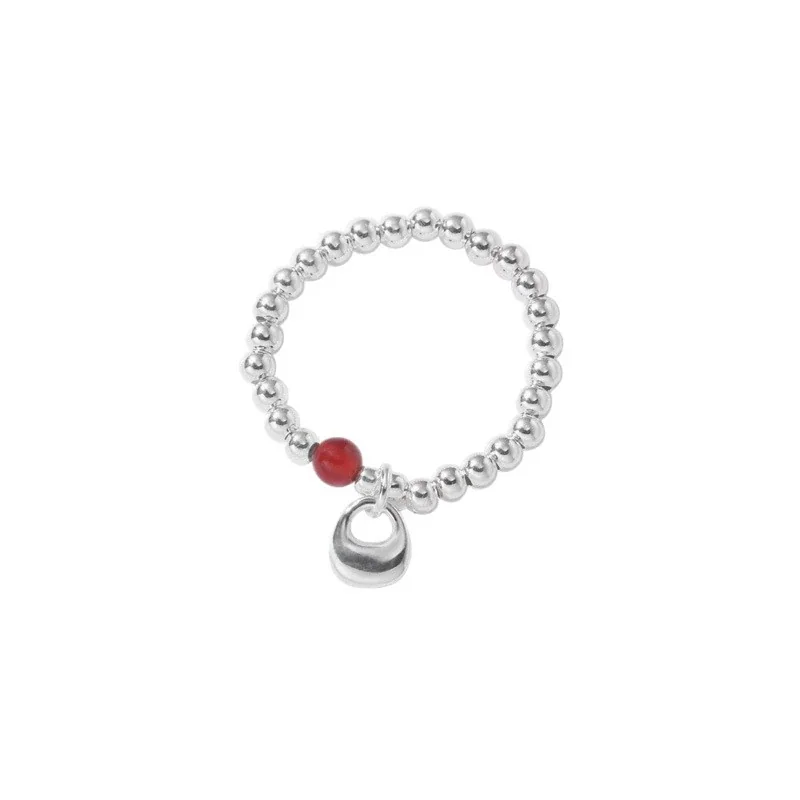 Playful 925 Sterling Silver Red Bead Donut Charm Ring