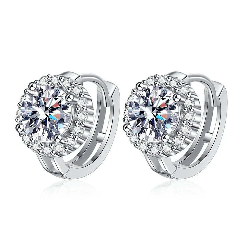 Radiant Halo 925 Sterling Silver Round Huggie Earrings