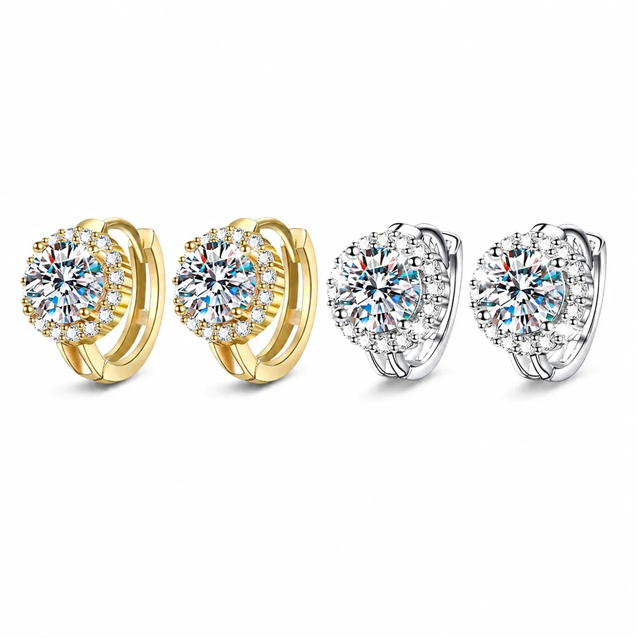 Radiant Halo 925 Sterling Silver Round Huggie Earrings