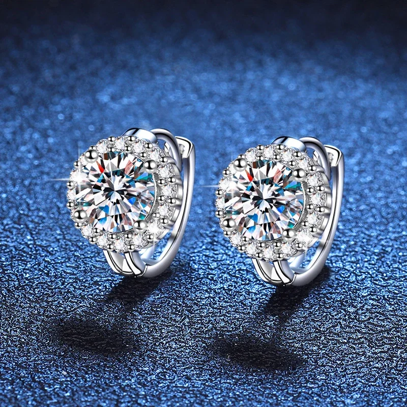 Radiant Halo 925 Sterling Silver Round Huggie Earrings