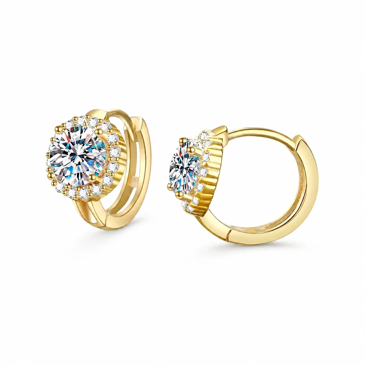 Radiant Halo 925 Sterling Silver Round Huggie Earrings