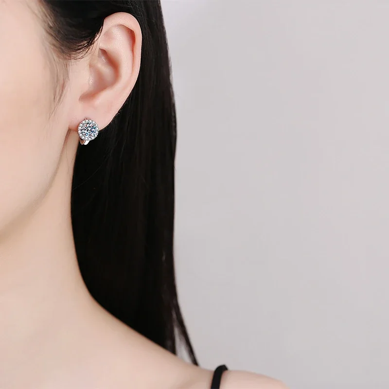 Radiant Halo 925 Sterling Silver Round Huggie Earrings