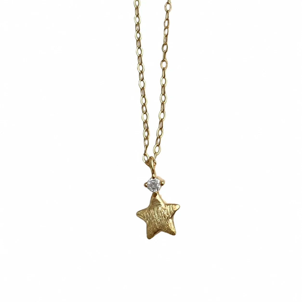 Textured Star Prong-Set Stone 925 Sterling Silver Necklace