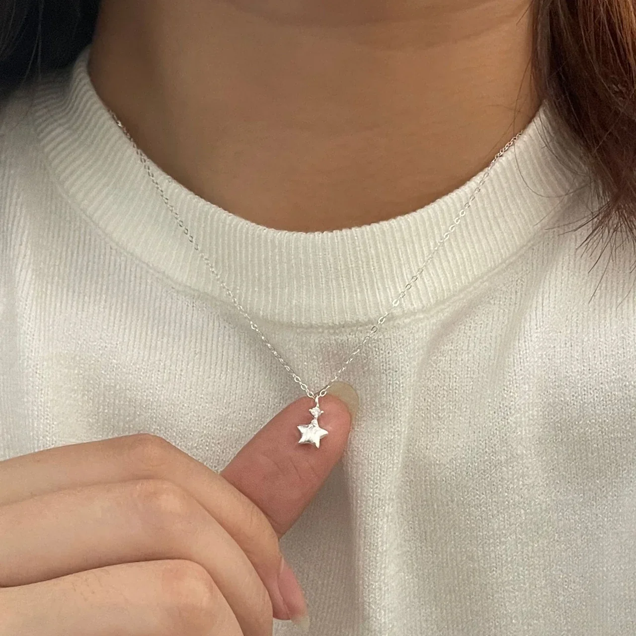 Textured Star Prong-Set Stone 925 Sterling Silver Necklace