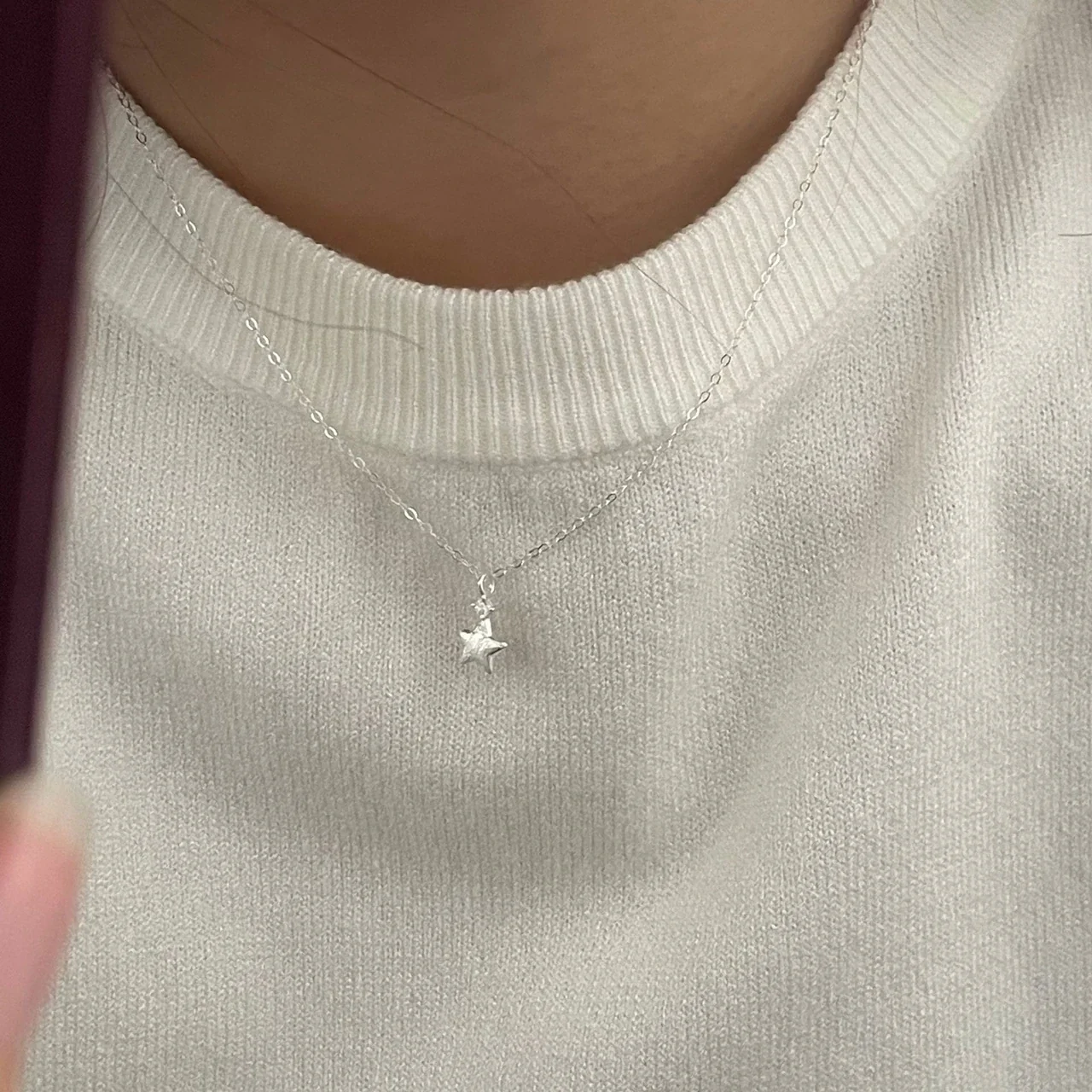 Textured Star Prong-Set Stone 925 Sterling Silver Necklace - Silver