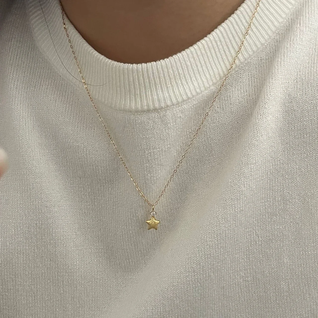 Textured Star Prong-Set Stone 925 Sterling Silver Necklace - Gold
