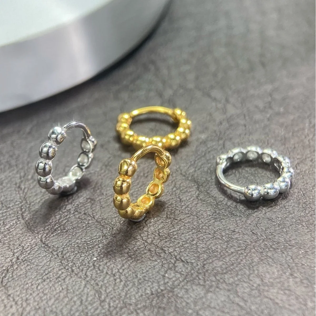 Polished 925 Sterling Silver Beaded Huggie Hoop Earrings