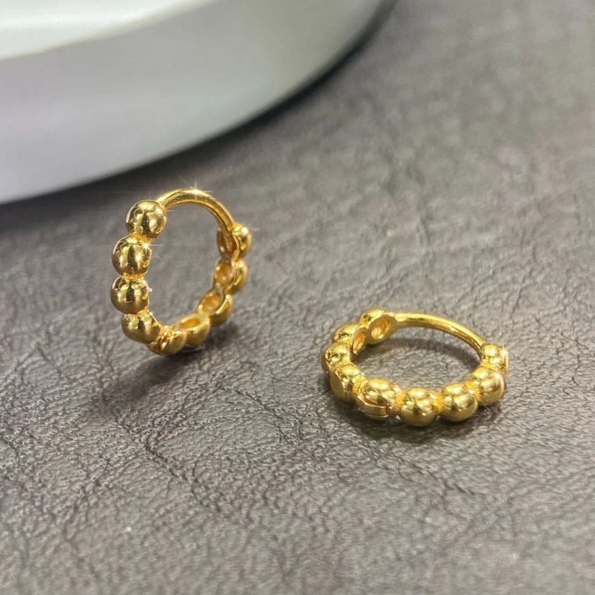 Polished 925 Sterling Silver Beaded Huggie Hoop Earrings