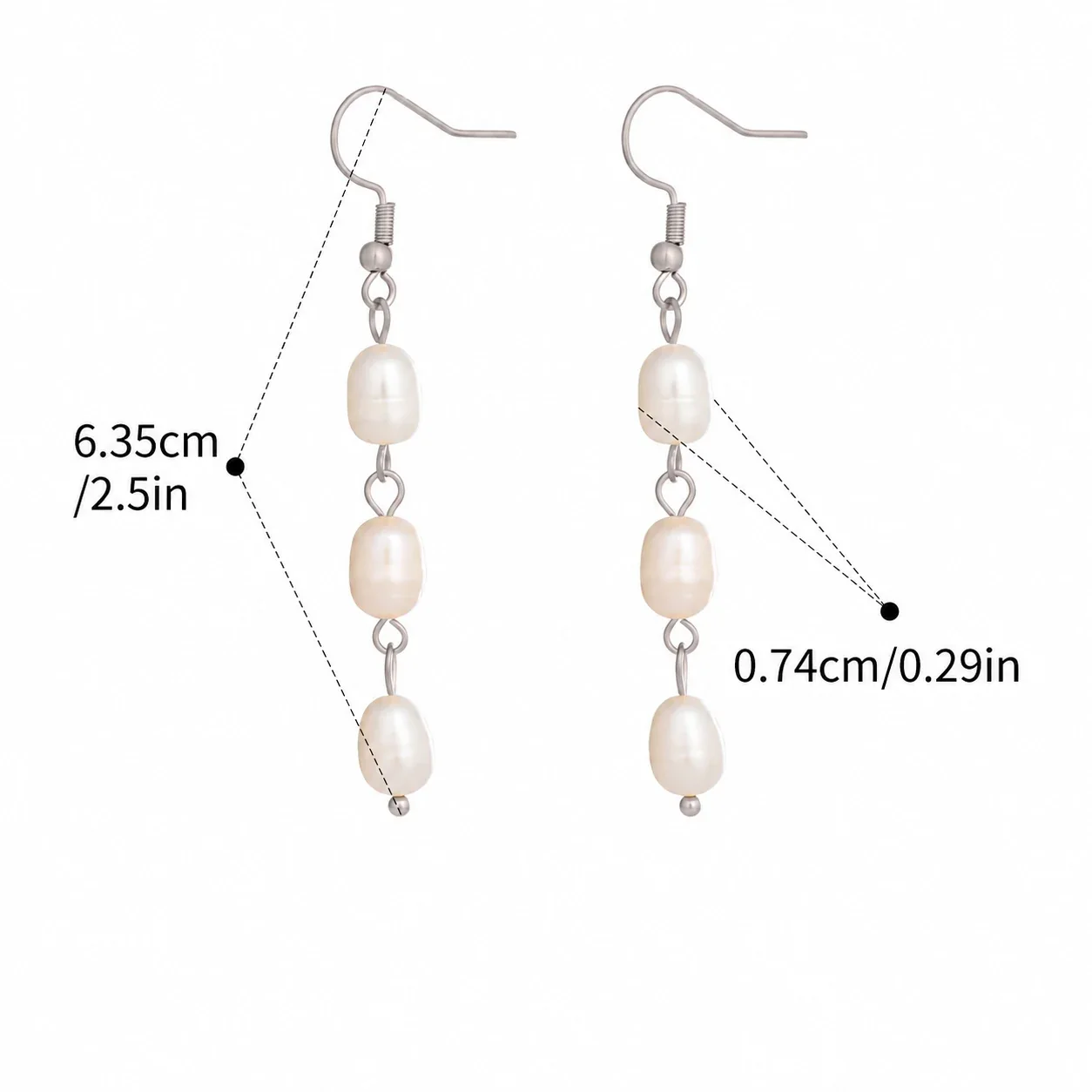 Three Freshwater Pearl 18K Gold-Plated Hook Drop Earrings - Silver