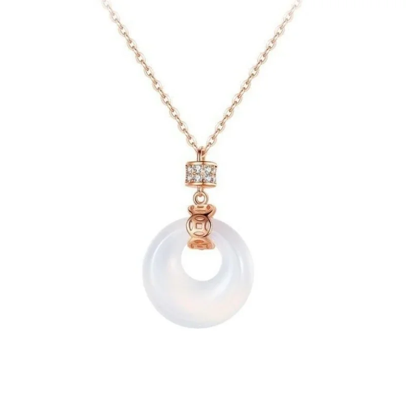Luminous 925 Sterling Silver White Chalcedony Donut Pendant Necklace