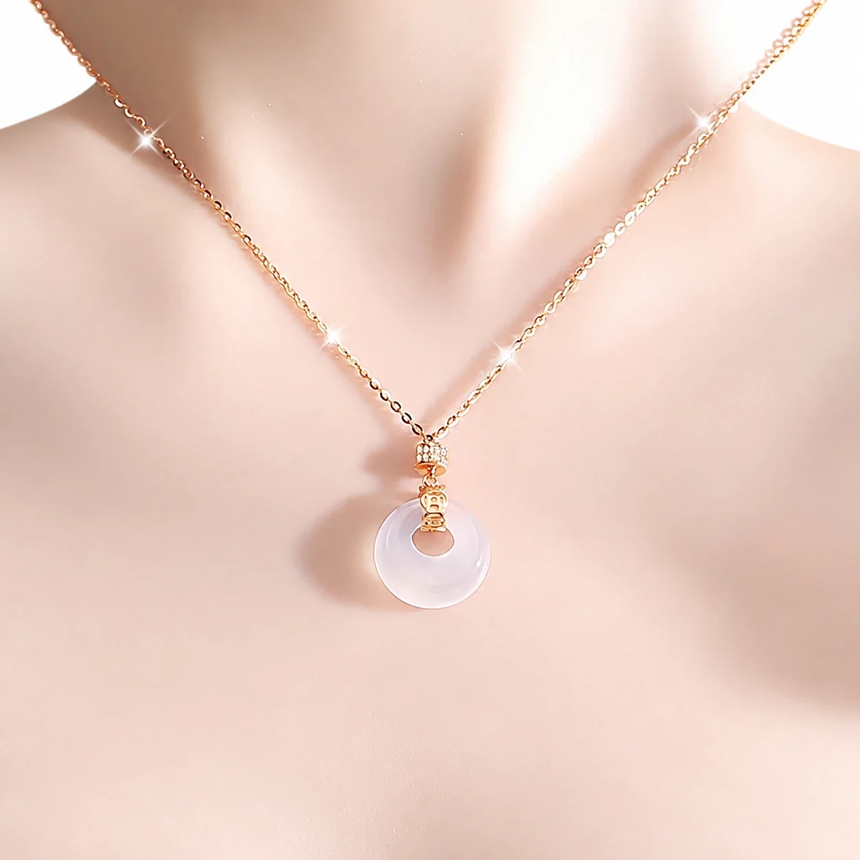 Luminous 925 Sterling Silver White Chalcedony Donut Pendant Necklace
