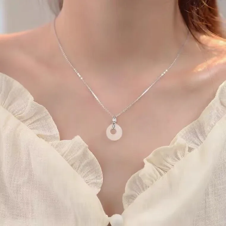 Luminous 925 Sterling Silver White Chalcedony Donut Pendant Necklace