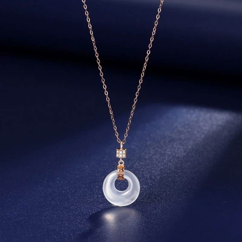 Luminous 925 Sterling Silver White Chalcedony Donut Pendant Necklace - Rose Gold