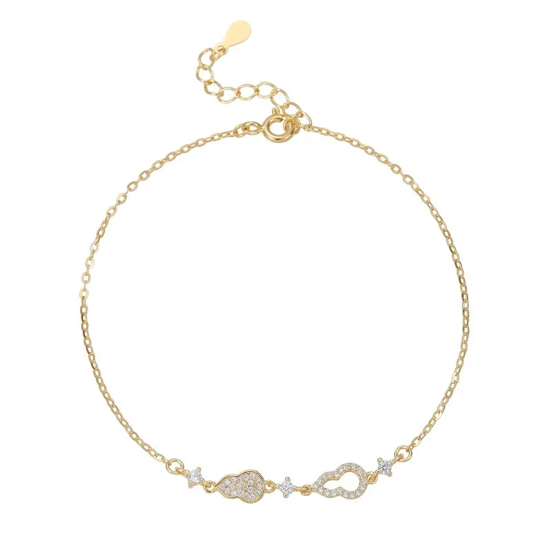 Delicate Gourd 925 Sterling Silver Pavé Link Bracelet