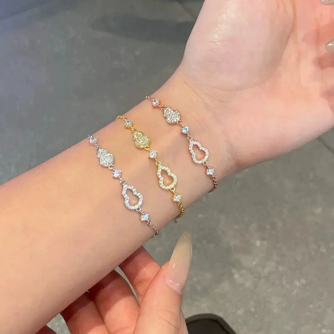 Delicate Gourd 925 Sterling Silver Pavé Link Bracelet