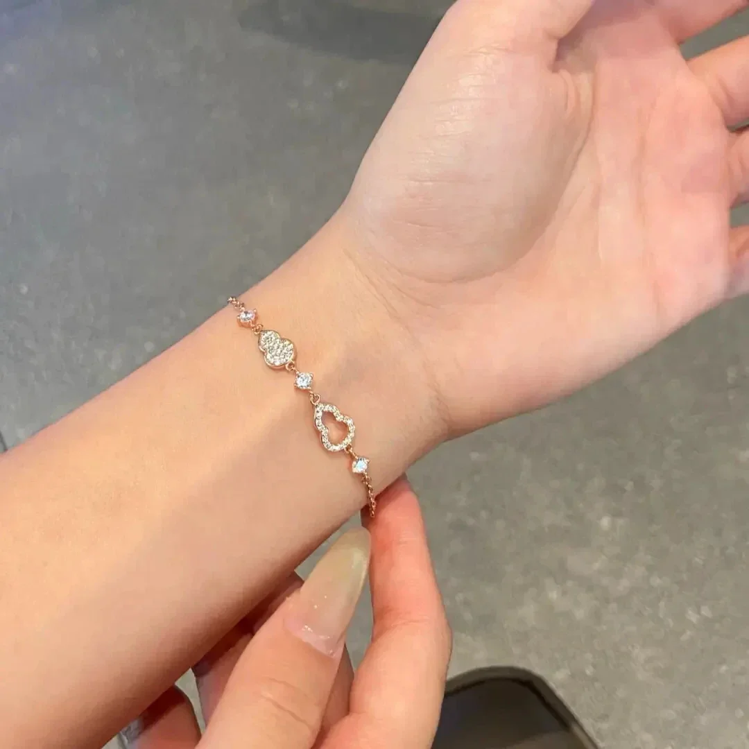 Delicate Gourd 925 Sterling Silver Pavé Link Bracelet - Rose Gold