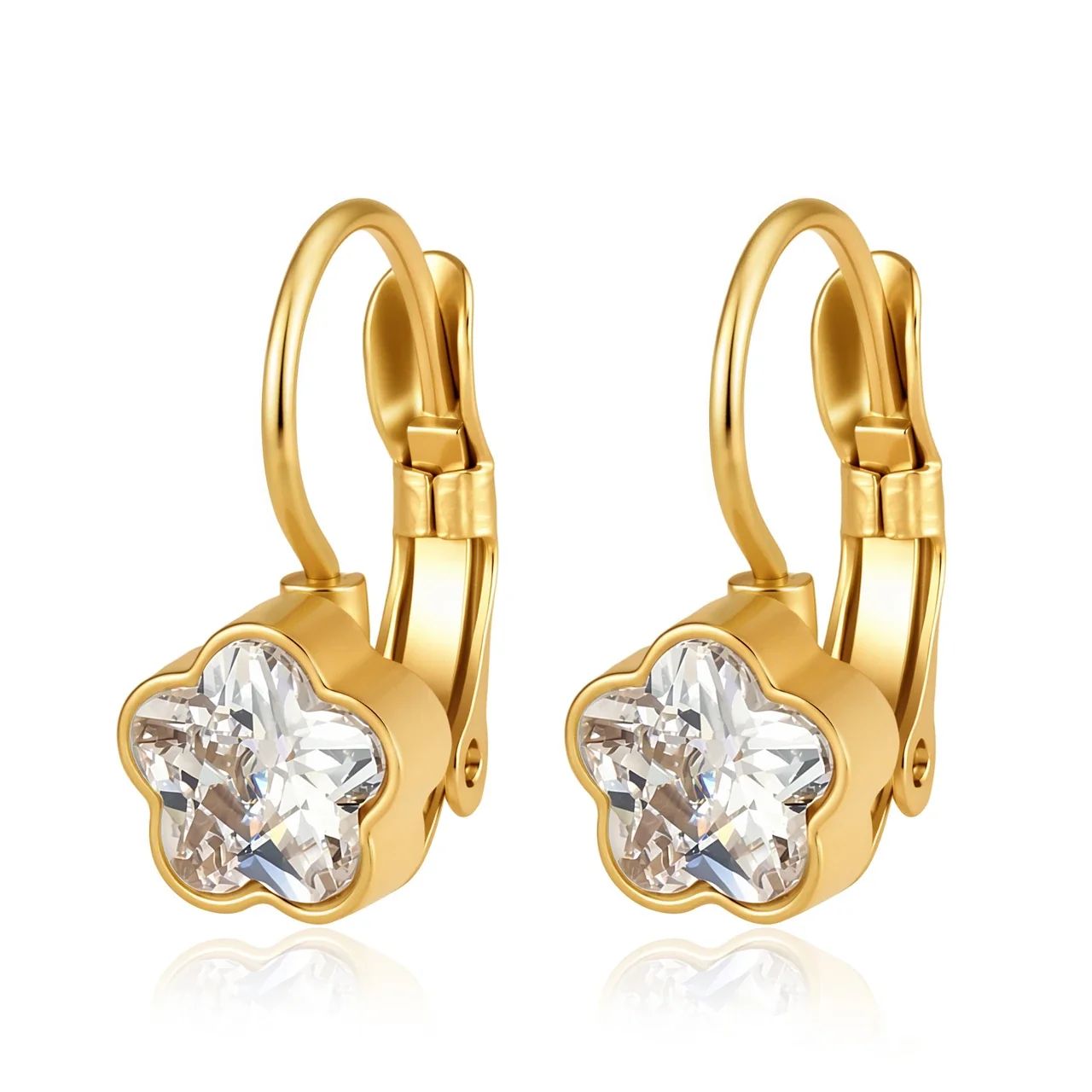 Celestial 18K Gold-Plated Star Bezel Leverback Earrings - Gold Star Leverback