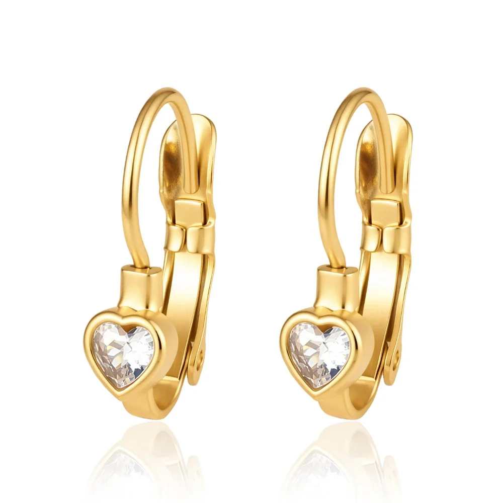 Celestial 18K Gold-Plated Star Bezel Leverback Earrings - Gold Petite Heart Leverback