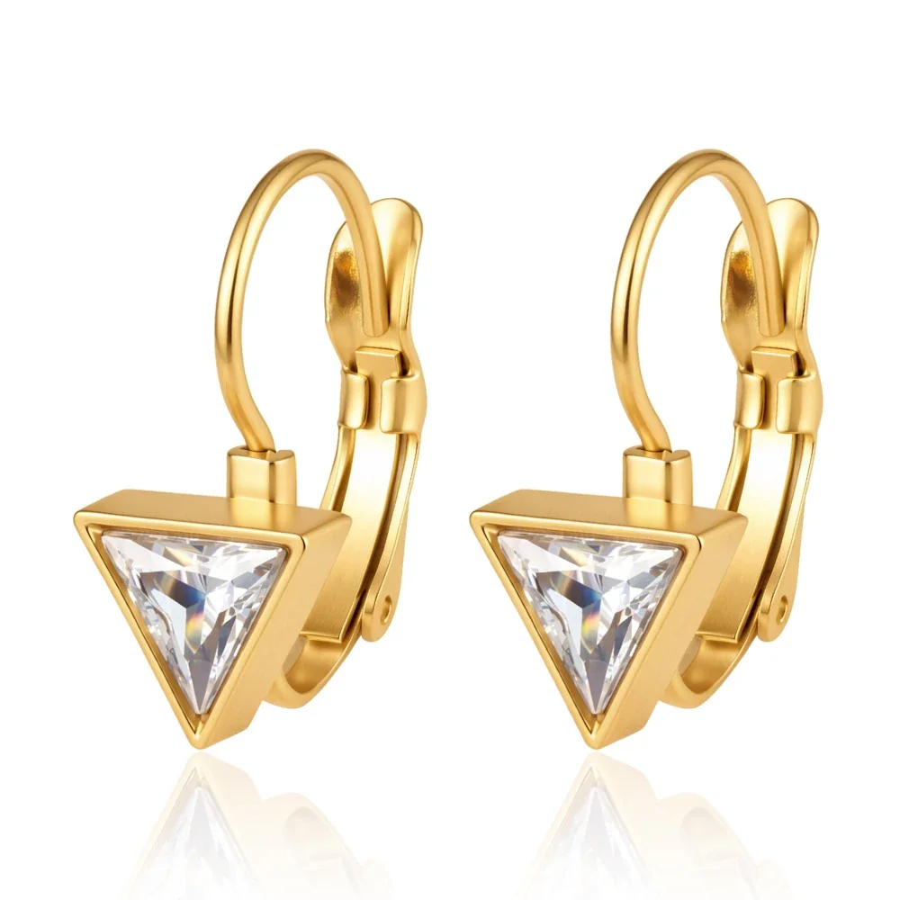 Celestial 18K Gold-Plated Star Bezel Leverback Earrings - Gold Triangle Leverback