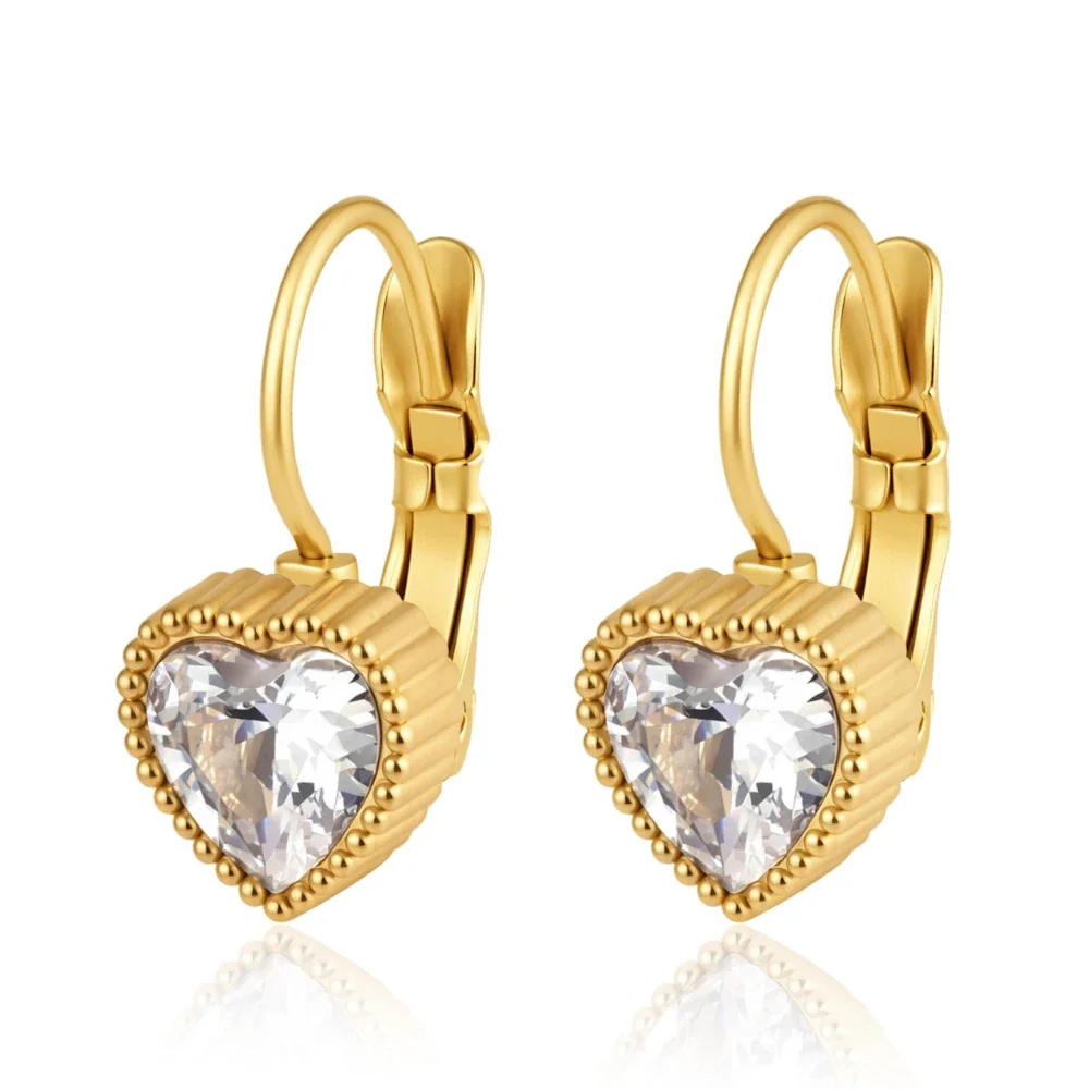 Celestial 18K Gold-Plated Star Bezel Leverback Earrings - Gold Heart Leverback