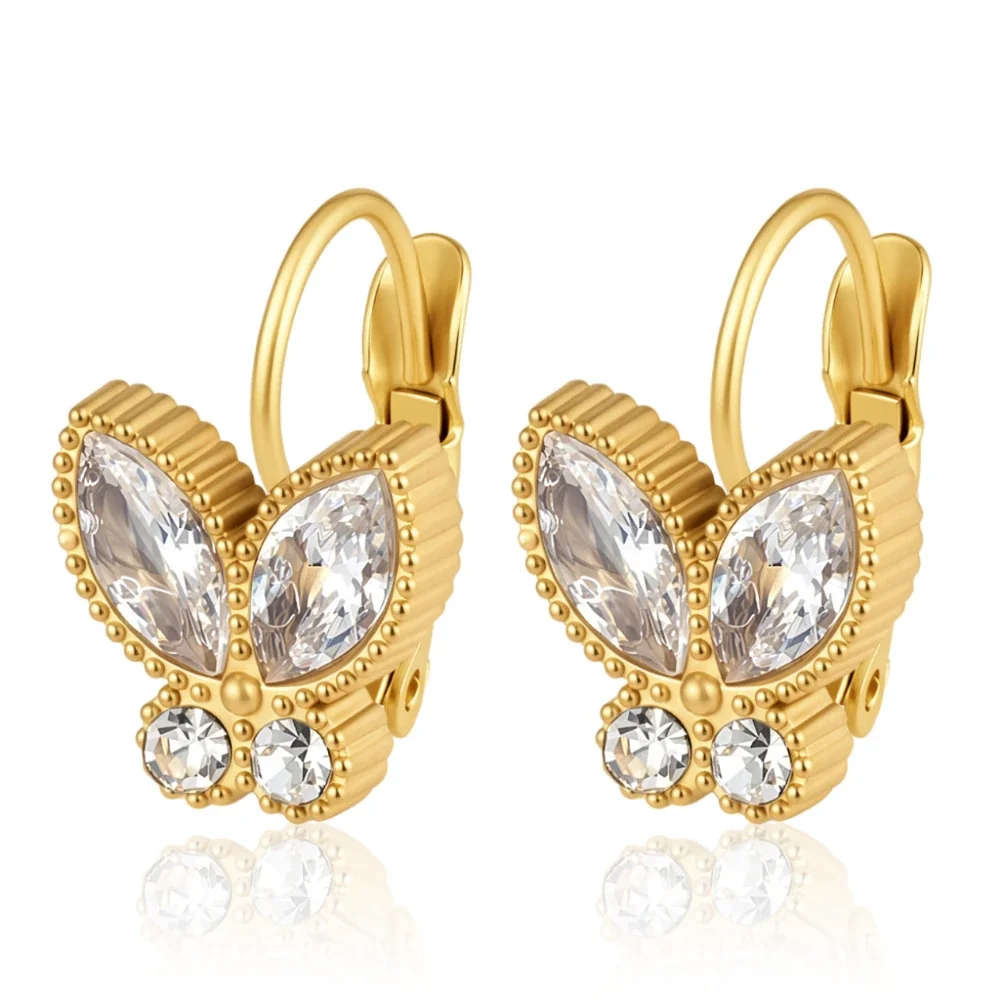 Celestial 18K Gold-Plated Star Bezel Leverback Earrings - Gold Butterfly Leverback
