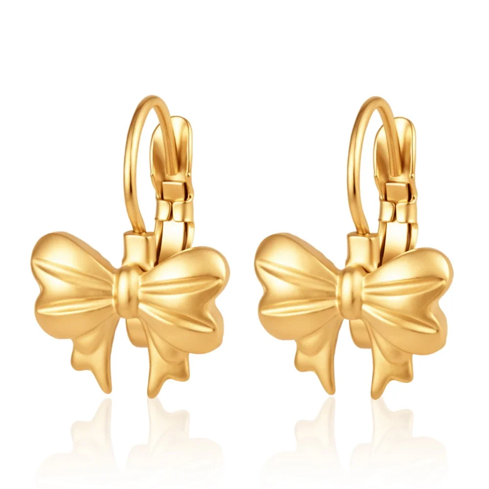 Celestial 18K Gold-Plated Star Bezel Leverback Earrings - Gold Bow Leverback